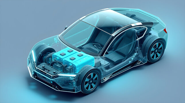 Electric sports car showing battery and engine components