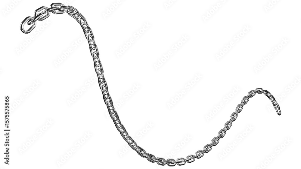 Poster curved silver chain presents a metallic texture on a transparent background offering a sleek and mod
