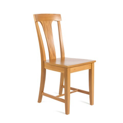 Modern wooden chair standing on white background