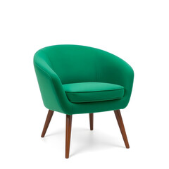 Green tub chair standing out on white background