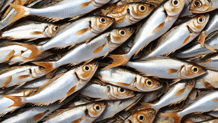 Top view of small cold smoked fish arranged in a rustic pattern showcasing golden skin, rich texture, and savory detail for culinary