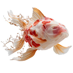 Realistic Koi Fish Splashing in Motion Isolated on Transparent Background

