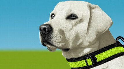 Colorful hand-drawn illustration features a guide dog against a vibrant background. National Guide Dog Month