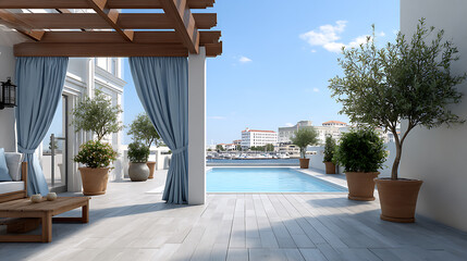luxury hotel swimming pool with palm trees