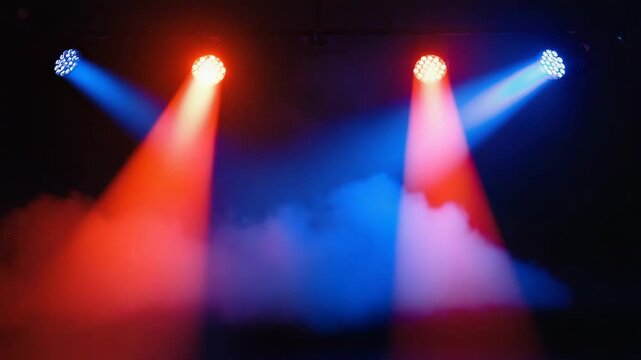 Abstract audio visualizer with pulsating LED lights in red and blue against a black background. Represents music and nightclub atmosphere.
