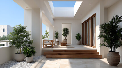 Luxury hotel or home interior with elegant furniture, large windows, and a stylish living room design