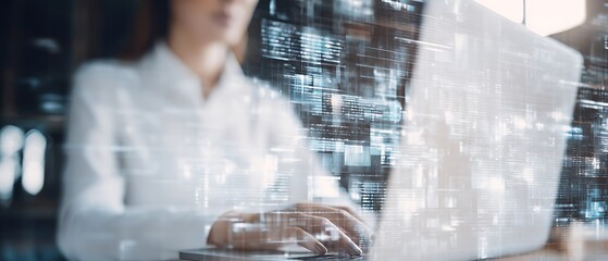 Person working on a laptop with coding displayed.