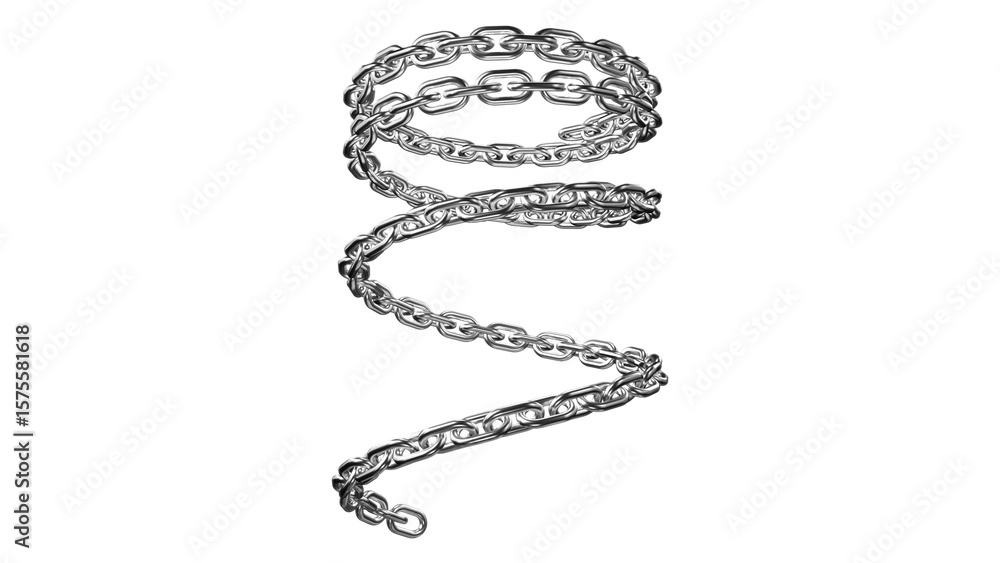 Poster gleaming silver chain links intertwine in a captivating spiral against a stark black backdrop, suita