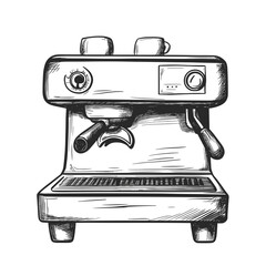Vintage coffee machine illustration, vector icons in sketch food and drinks