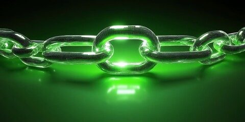 Glowing Green Metal Chain Abstract Technology Background
