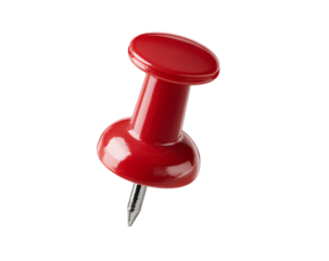 Glossy Red Thumbtack with Sharp Steel Tip, Front Close-Up View, Isolated on Transparent Background