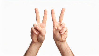 Double Peace Sign Gesture on White