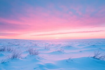 soft pastel gradient sky over snowy plain at dawn.