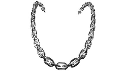 A gleaming silver metal chain hangs against a black backdrop, symbolizing strength, connection, and industrial design with robust, interlocking links, transparent background