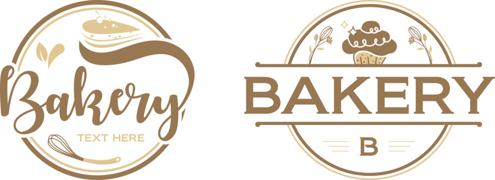 Bakery logo set designed for artisan bread shops cupcake brands pastry cafes and dessert businesses features warm homemade style ideal for packaging menus stickers and food branding