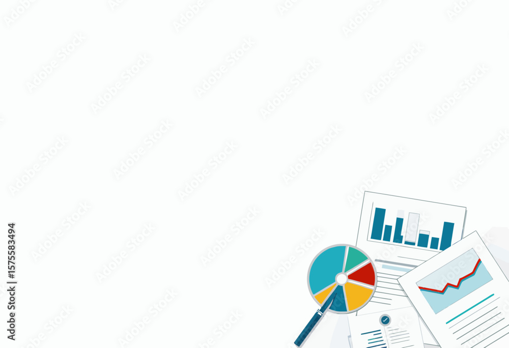 Poster business charts and reports with graphs and pie chart on white background