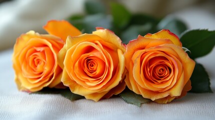 Fototapeta premium Beautiful Arrangement of Vibrant Orange Roses on a Simple Plain Backdrop for Romantic Occasions