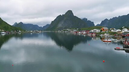 Aerial drone view footage of Norway’s majestic mountains, scenic valleys, coastal beaches, ocean views, and charming cities—ideal for travel, holiday, tourism, adventure, nature, and cinematic visuals - Powered by Adobe