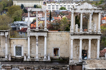 old city in the center of Plovdiv, Bulgaria, ancient amphitheater