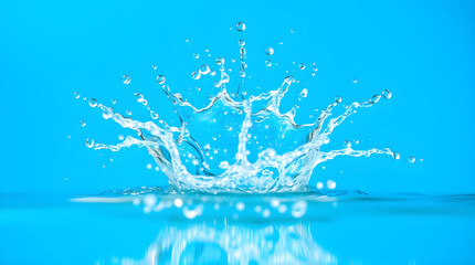 Crown-shaped water splashing on vivid blue background