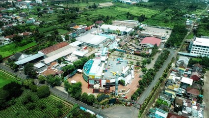 Beautiful aerial view of tourist destination and playground amidst lush green natural park