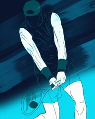 Beautiful pose drawings art abstract of tennis players.