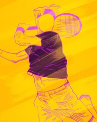 Beautiful pose drawings art abstract of tennis players.