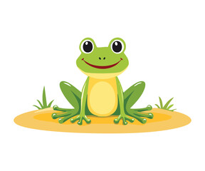 Cute Happy Frog Sitting on Sandy Ground