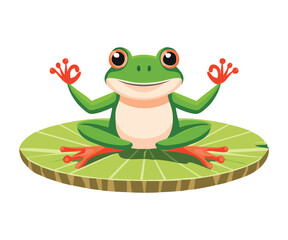 Happy Frog Posing on Lilypad with Hands Up