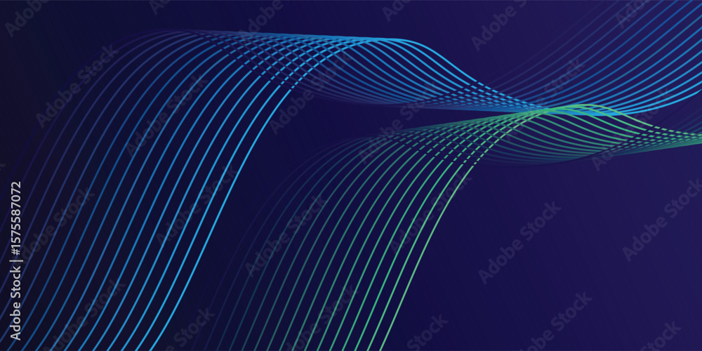 Poster abstract glowing wave lines on dark blue background. dynamic wave pattern. modern flowing wavy lines
