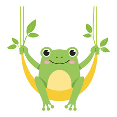 Cute Green Frog Relaxing in Hammock Swing