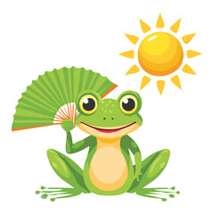 Fototapeta premium Smiling Frog Waving Fan Under Warm Sunshine