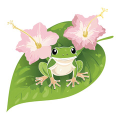 Adorable Green Frog On A Tropical Leaf