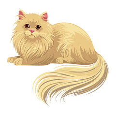 Cream Persian Cat Lying Looking Back Illustration