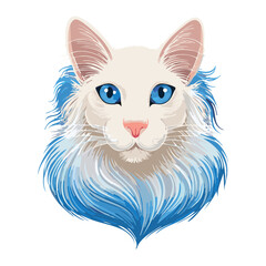 Detailed White Ragdoll Cat Blue Eyes Illustration