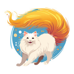 Ragdoll Cat with Golden Swirl Tail Illustration