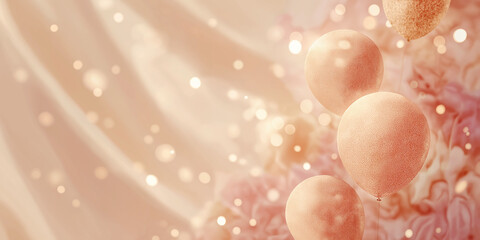 Soft pastel balloons floating in a delicate floral background