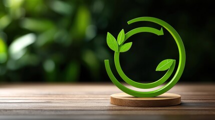 Eco-Friendly Recycling Symbol with Green Leaves and Circular Arrow