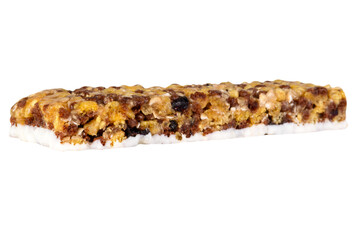 Healthy cereal snack with white chocolate, cut out image on transparent background.