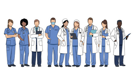Diverse medical professionals group healthcare team colleagues doctors nurses assistants together unity support
