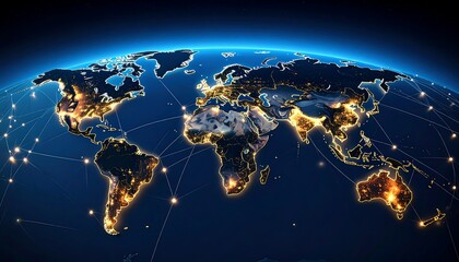 Global network map, illuminated world