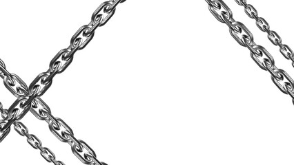 Silver chains gracefully cascade against a solid black backdrop, perfect for conveying concepts of strength, security, or elegant industrial design, transparent background