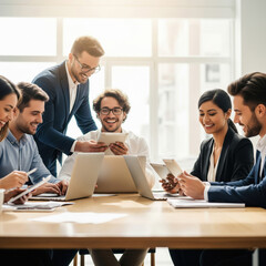  Diverse Business Team Collaborating and Working Together in Modern Office