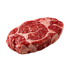 Freshly cut chuck roast, vibrant marbling detail against an isolated stark presentation
