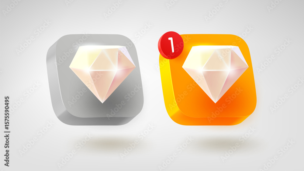 Aufkleber diamond buttons set. 3d vector mobile application icon
