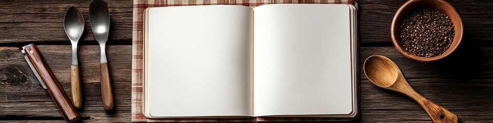 Beautifully Styled Vegan Recipe Cookbook Mockup with Open Pages on a Rustic Wooden Table Surface