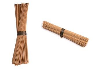 Buckwheat noodles isolated on a white background.