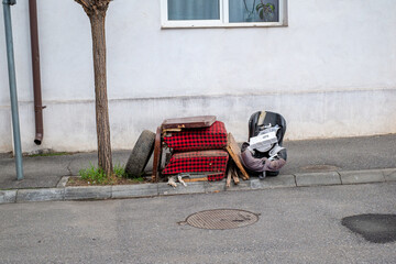 Household miscellaneous rubbish items put on the street for council bulk waste collection