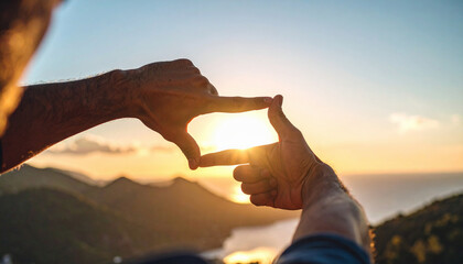 Framing the Sunset with Hands Outdoors