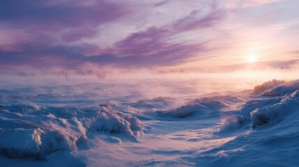 Purple Sunset Over a Frozen Winter Landscape